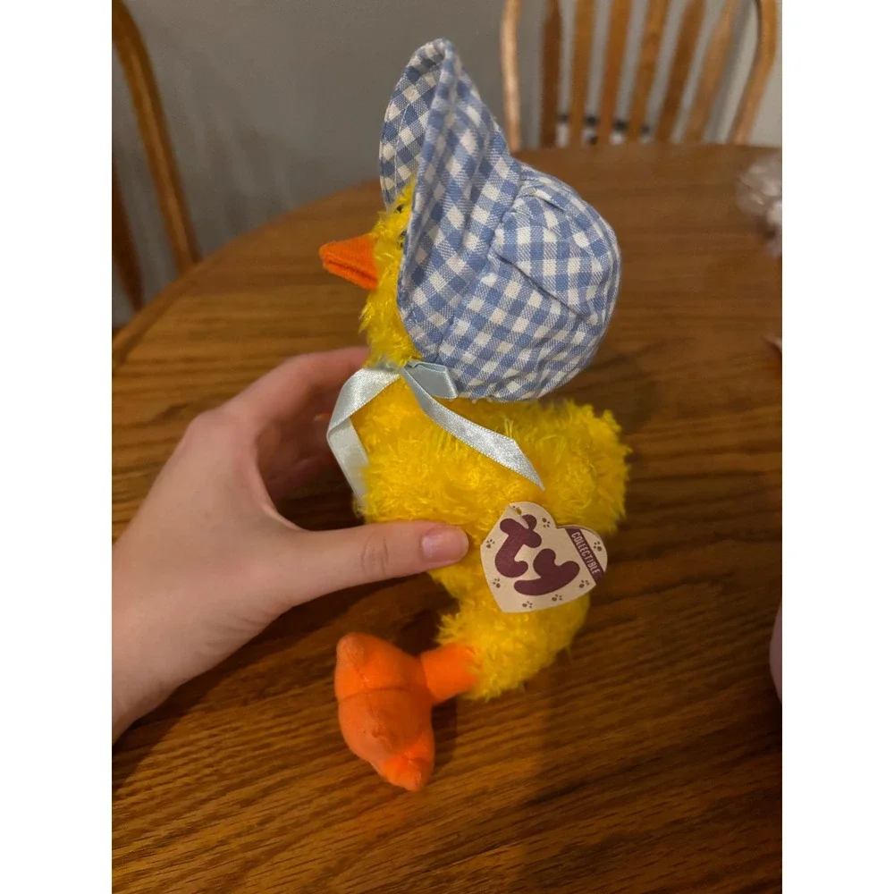 1993 Ty Collectibles Bonnie Duck Plush Yellow Gingham Bonnet Moving limbsVintage
